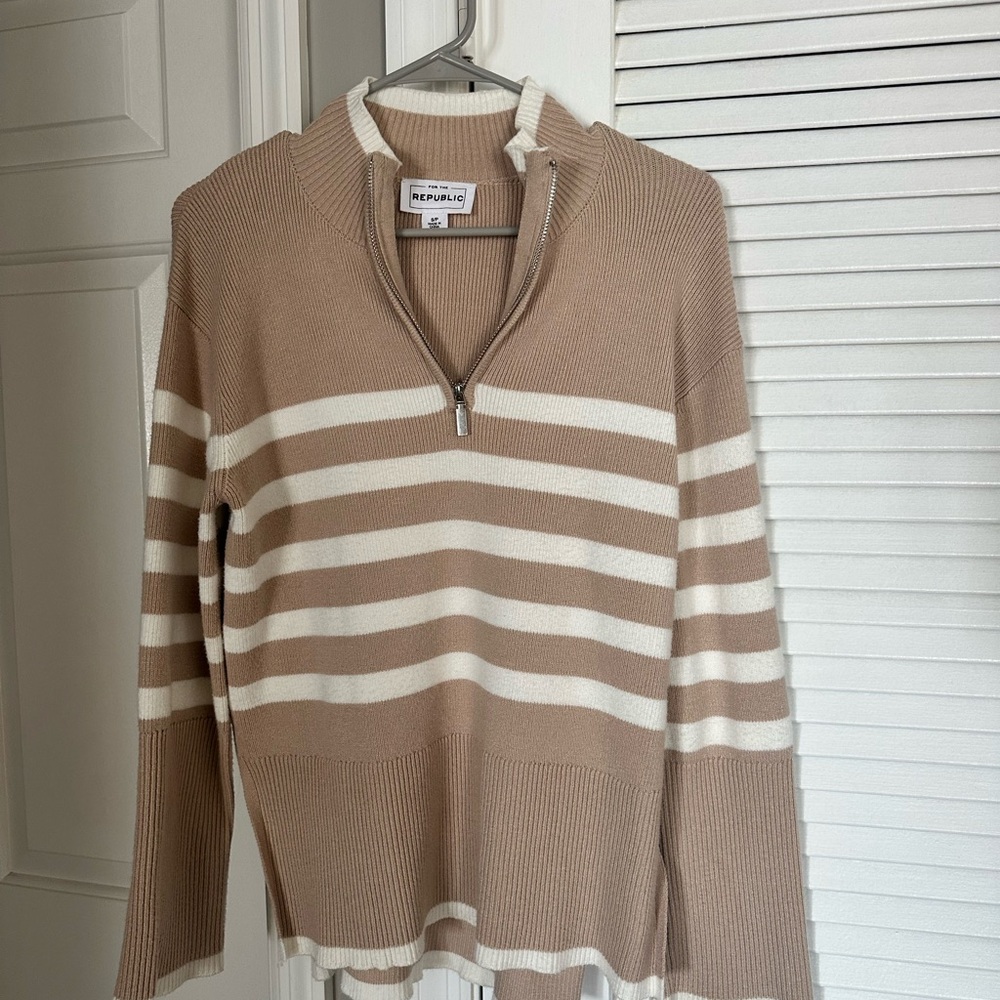 Neutral Tan Striped Sweater- Size Small